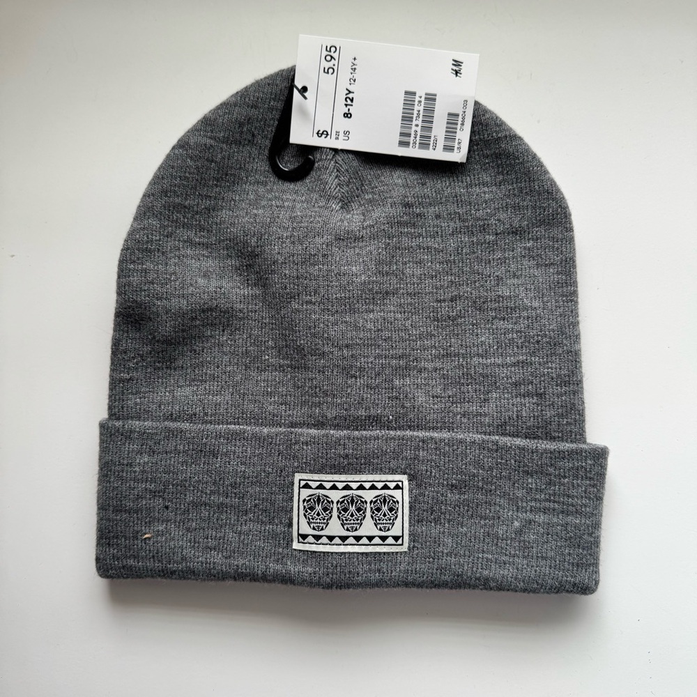 Boys’ Gray Beanie with Tribal Patch